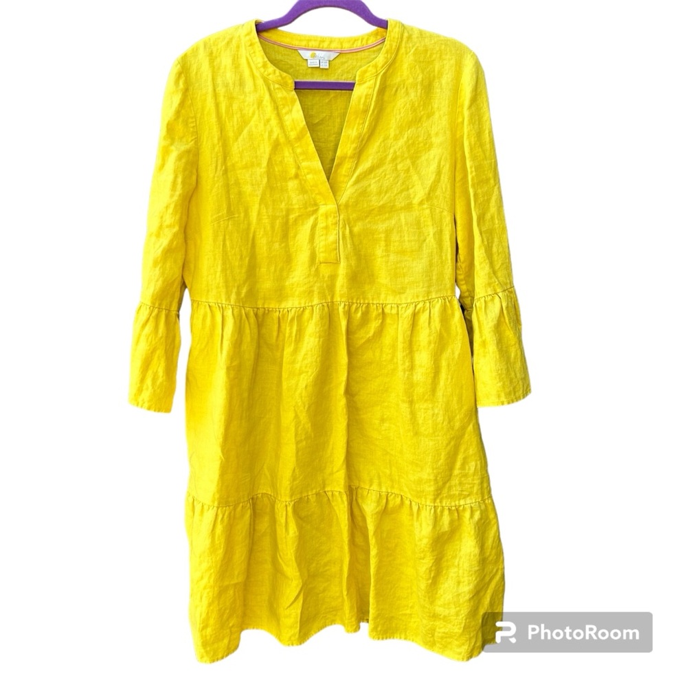 Boden Relaxed Yellow Linen Tiered Dress